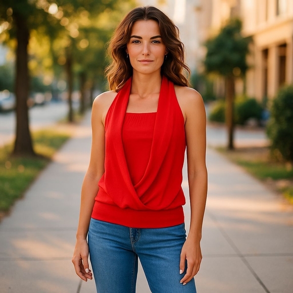 Bisou Bisou Ladies Halter Top Red Size Small Back Out Casual Chic Wear - Picture 1 of 5